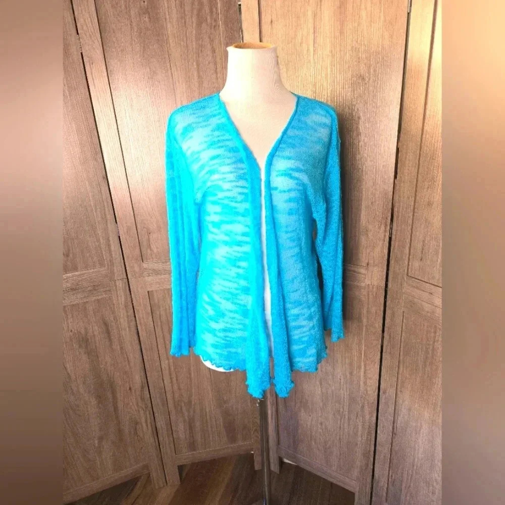 Womens knit crochet blue cardigan Beach Cover Up